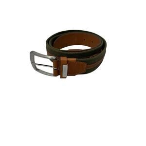 Geox Men's Army Green & Brown Canvas & Leather Belt 95 CM 38 IN Outdoors Sturdy
